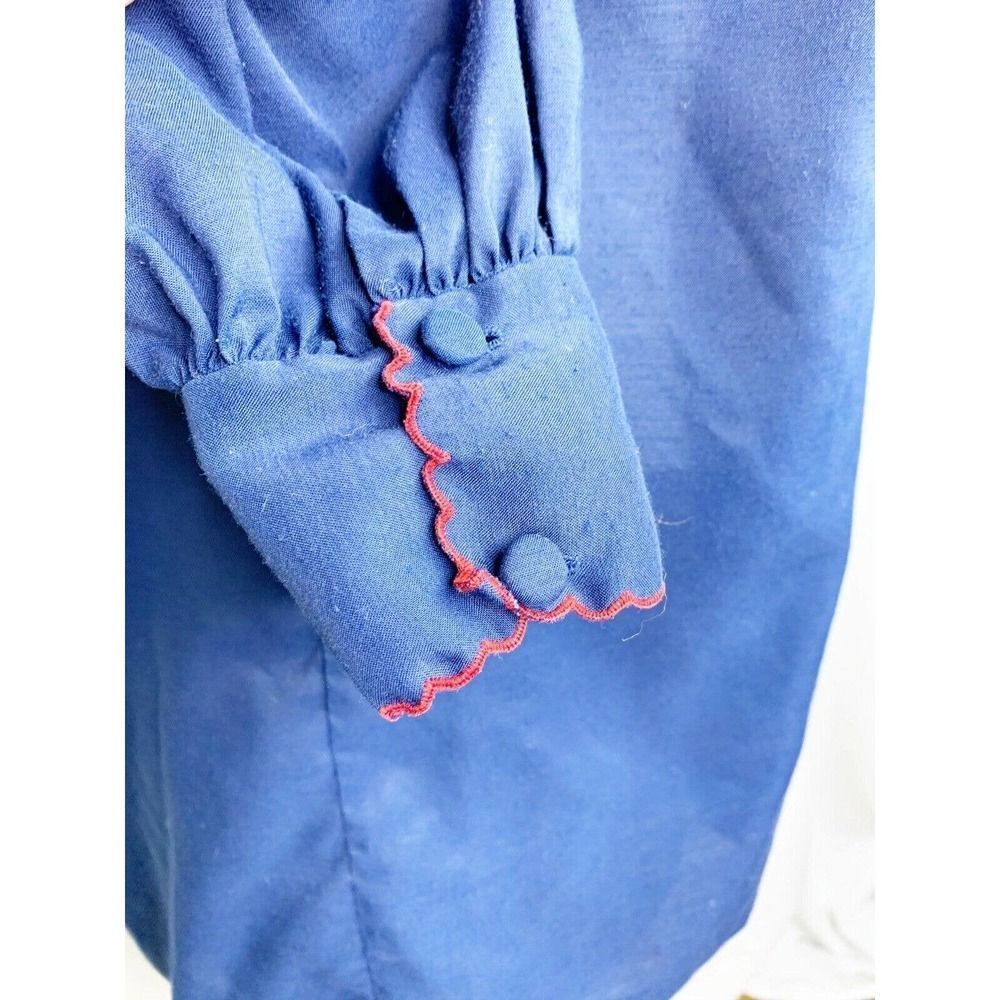 Vtg Hand Embroidered Floral Peasant Top Rich Blue - Picture 5 of 8